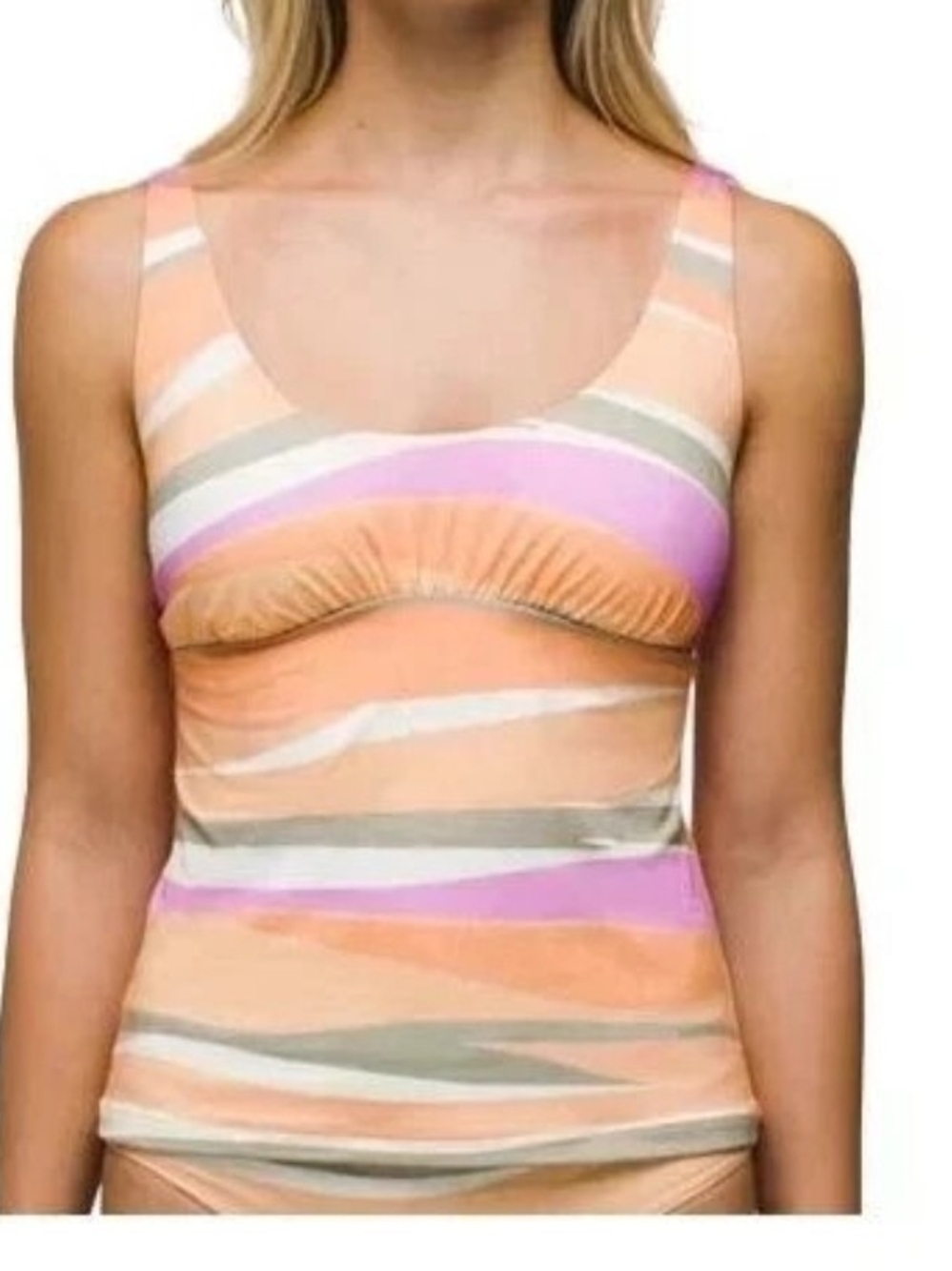 Prana Striped Tankini Top In Peach, Pink & Gray